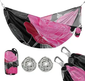 Pink Red Romantic Vintage Roses 330lb Capacity Outdoor Hammock with Tree Straps Tree Hammock for Camping Travel Accessories Base para hamacas para adultos