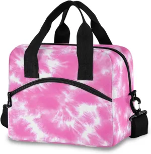 Pink Tie Dye Insulated Lunch Box for Women Men Reusable Lunch Bag for Office Picnic Cooler Bags with Adjustable Shoulder Strap