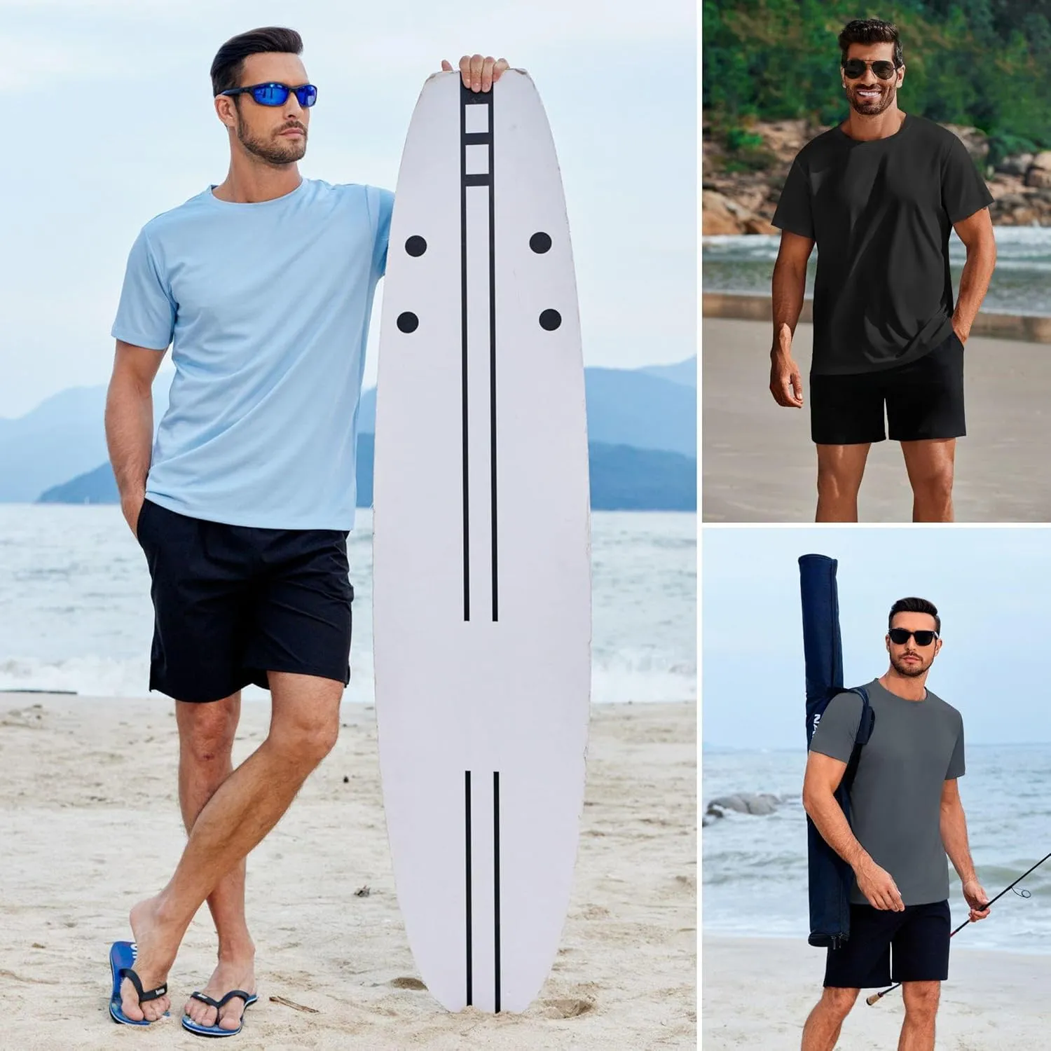 PINSPARK Men's 3 Pack Workout Shirts Quick Dry Moisture Wicking Crewneck Tee Shirt Mesh Athletic T-Shirts