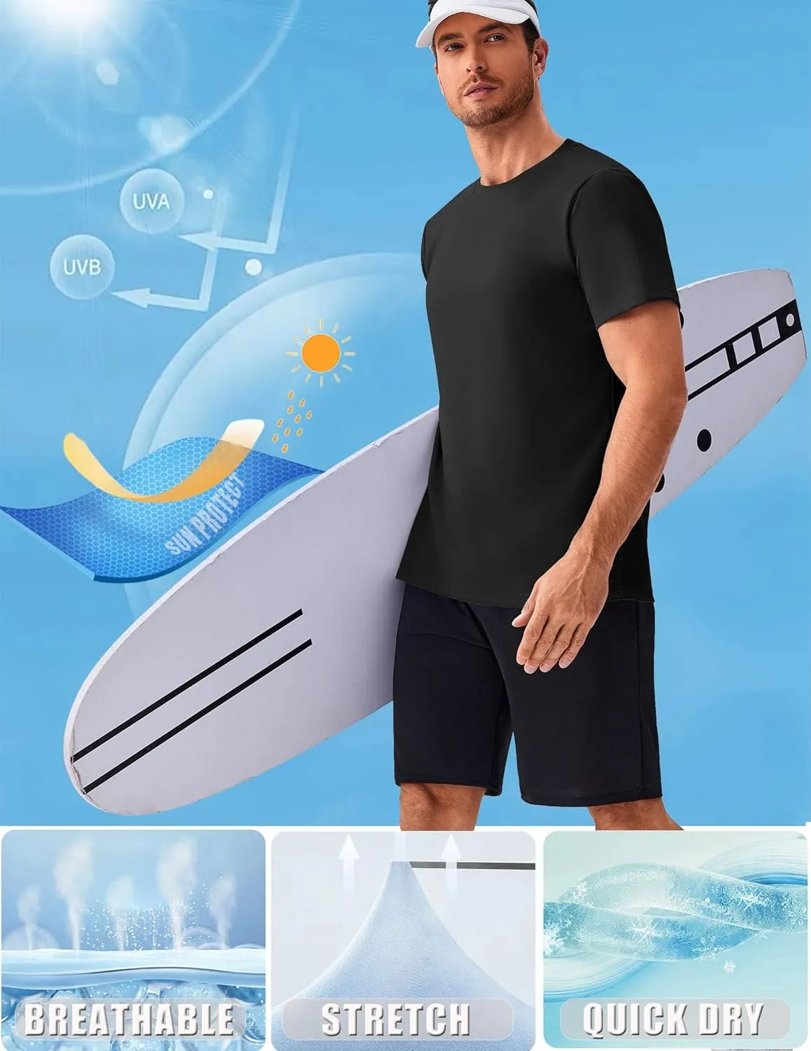 PINSPARK Men's 3 Pack Workout Shirts Quick Dry Moisture Wicking Crewneck Tee Shirt Mesh Athletic T-Shirts