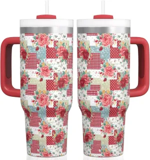 Pioneer Woman Tumbler with Handle and Lid,30oz Boho Floral Pioneer Woman Double Wall Vacuum Insulated Tumbler,Pioneer Woman Cups Gift for Women (Only One Cup)