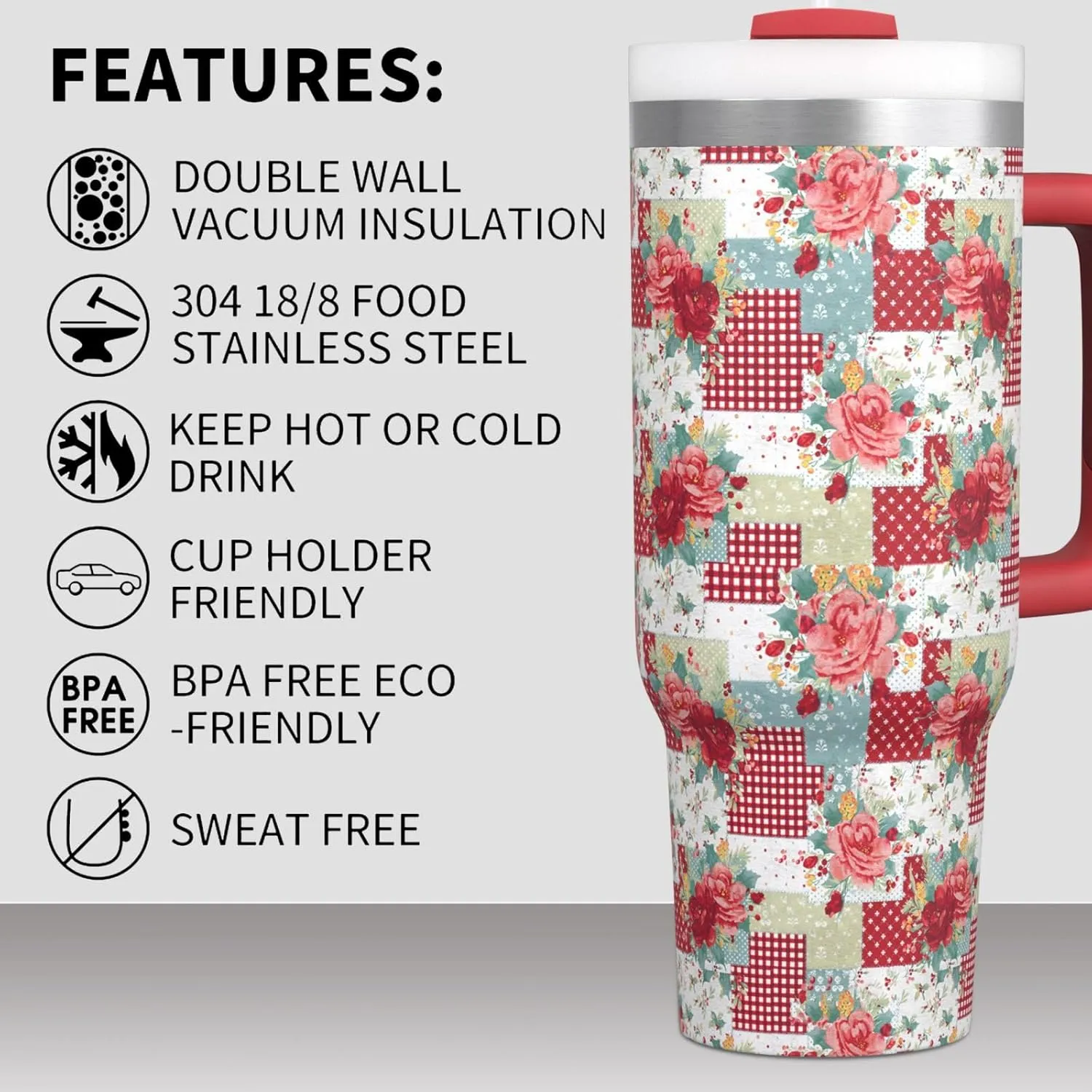 Pioneer Woman Tumbler with Handle and Lid,30oz Boho Floral Pioneer Woman Double Wall Vacuum Insulated Tumbler,Pioneer Woman Cups Gift for Women (Only One Cup)