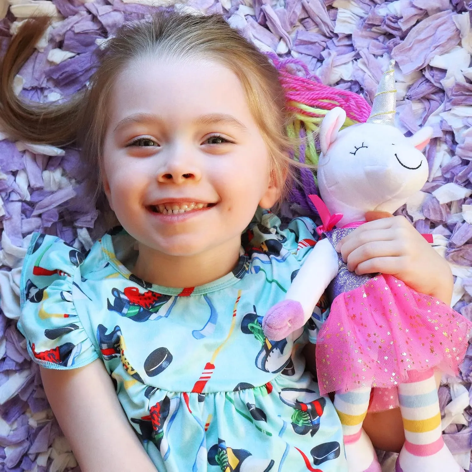 Playtime by Eimmie Unicorn Soft Baby Doll, 14 Inch - Plush Rag Doll with Embroidered Features for Girls (Ages 4 and Up), Educational Stuffed Animal for Imaginative Play & Development