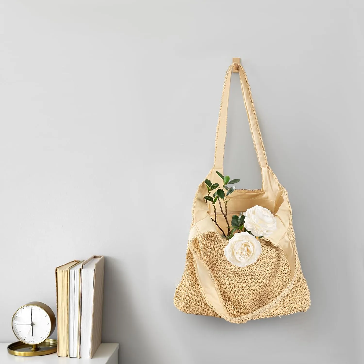 Pleneal Straw Beach Bags for Women - Women Beach Handmade Woven Tote Bag, Summer Mesh Hollow Shoulder Bag for Holiday