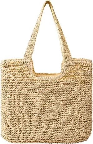Pleneal Straw Beach Bags for Women - Women Beach Handmade Woven Tote Bag, Summer Mesh Hollow Shoulder Bag for Holiday