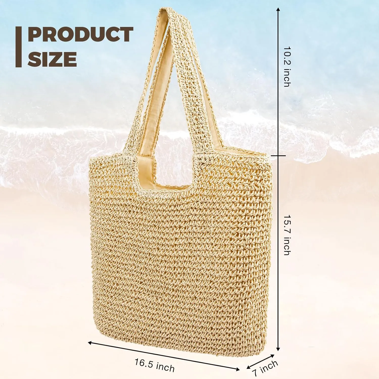 Pleneal Straw Beach Bags for Women - Women Beach Handmade Woven Tote Bag, Summer Mesh Hollow Shoulder Bag for Holiday