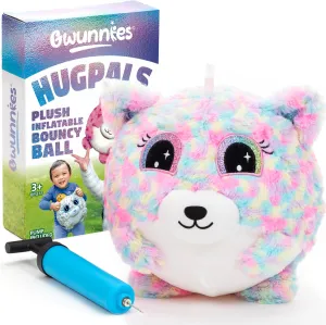 Plush Bouncy Ball for Kids, 9in Inflatable Sensory Toy with Animal Cover for Boys & Girls Ages 3 and up, Cuddly Squishy with Air Pump Included, Princess Twinkle Hugpal