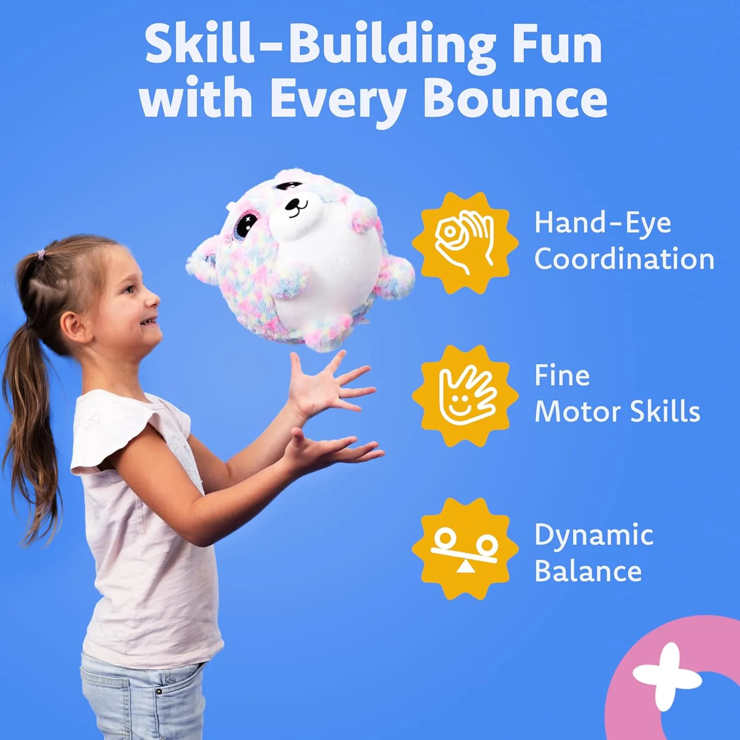 Plush Bouncy Ball for Kids, 9in Inflatable Sensory Toy with Animal Cover for Boys & Girls Ages 3 and up, Cuddly Squishy with Air Pump Included, Princess Twinkle Hugpal