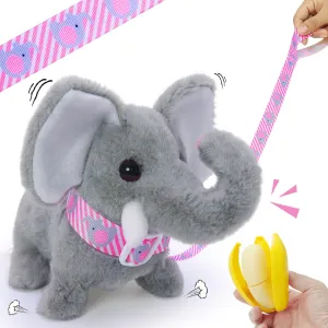 Plush Electronic Toy Elephant with Leash|That Walking and Elephant's Roar,Toddlers Interactive Pet RC Robot Toy for 3-5 4-8 Years Old Boys Girls Christmas Birthday Gift