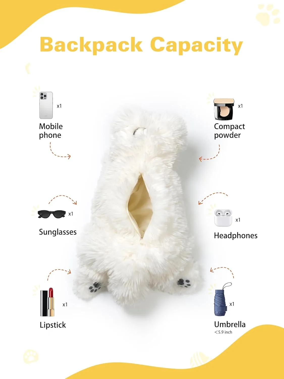 Plush Puppy Shaped Daypack Cute Dog Plush Haversack, West Highland Terrier, White
