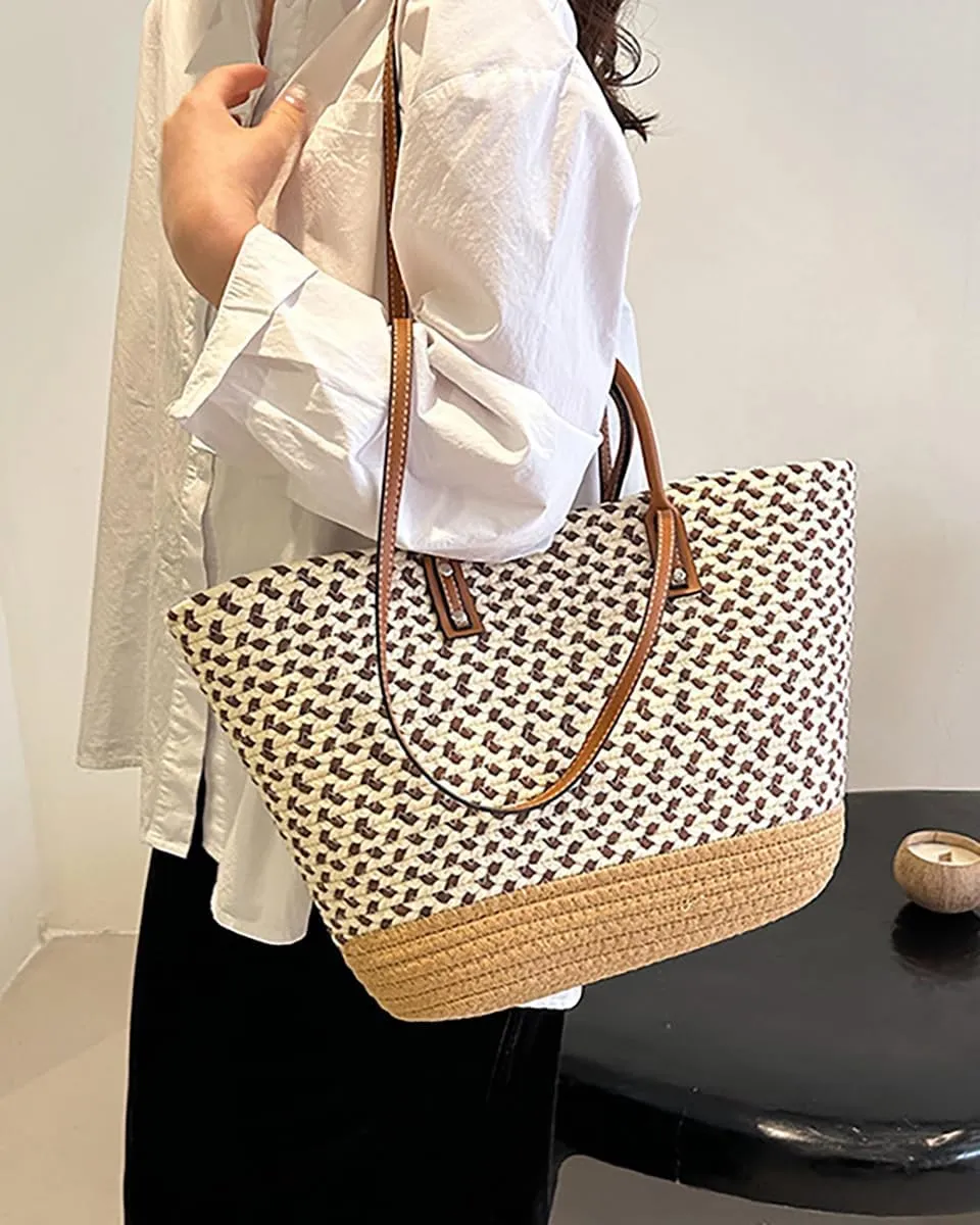 Pocadri Hand-Woven Tote Bag for Women Cotton Rope Beach Travel Large Handbag Shoulder Bag Open Top Handle Purse