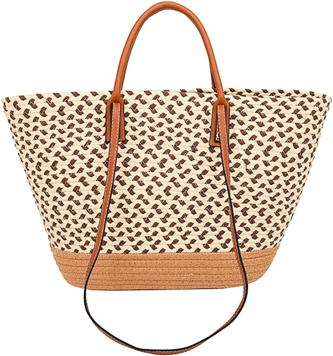 Pocadri Hand-Woven Tote Bag for Women Cotton Rope Beach Travel Large Handbag Shoulder Bag Open Top Handle Purse