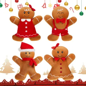 Poen 4 Pieces Christmas Gingerbread Plush 10 Inches Gingerbread Man Doll Xmas Decor Gifts for Christmas Gingy Stuffed Animal Toy for Family Friends