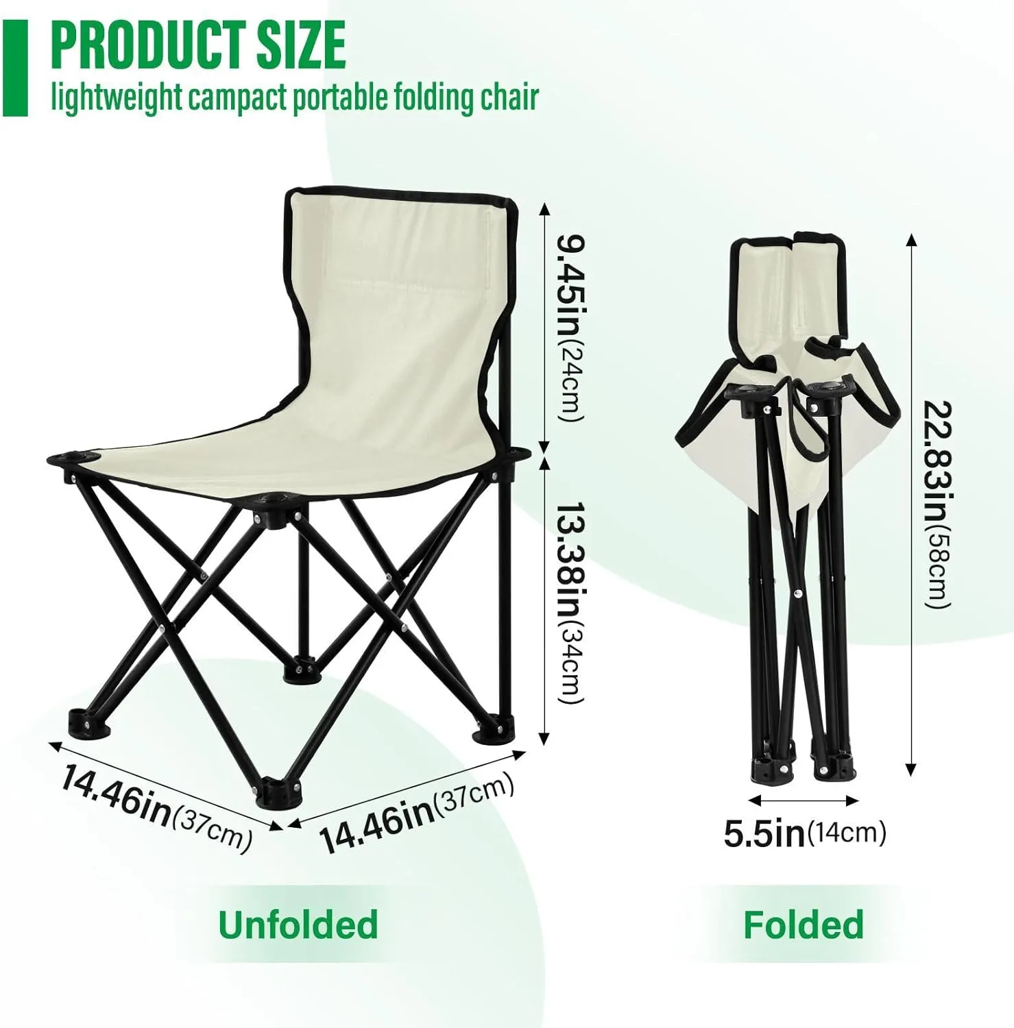 Portable Camping Chairs Beige Lightweight Folding Chair for Camping, Beach, Picnic, Travel and Sports with Carry Bag 20806