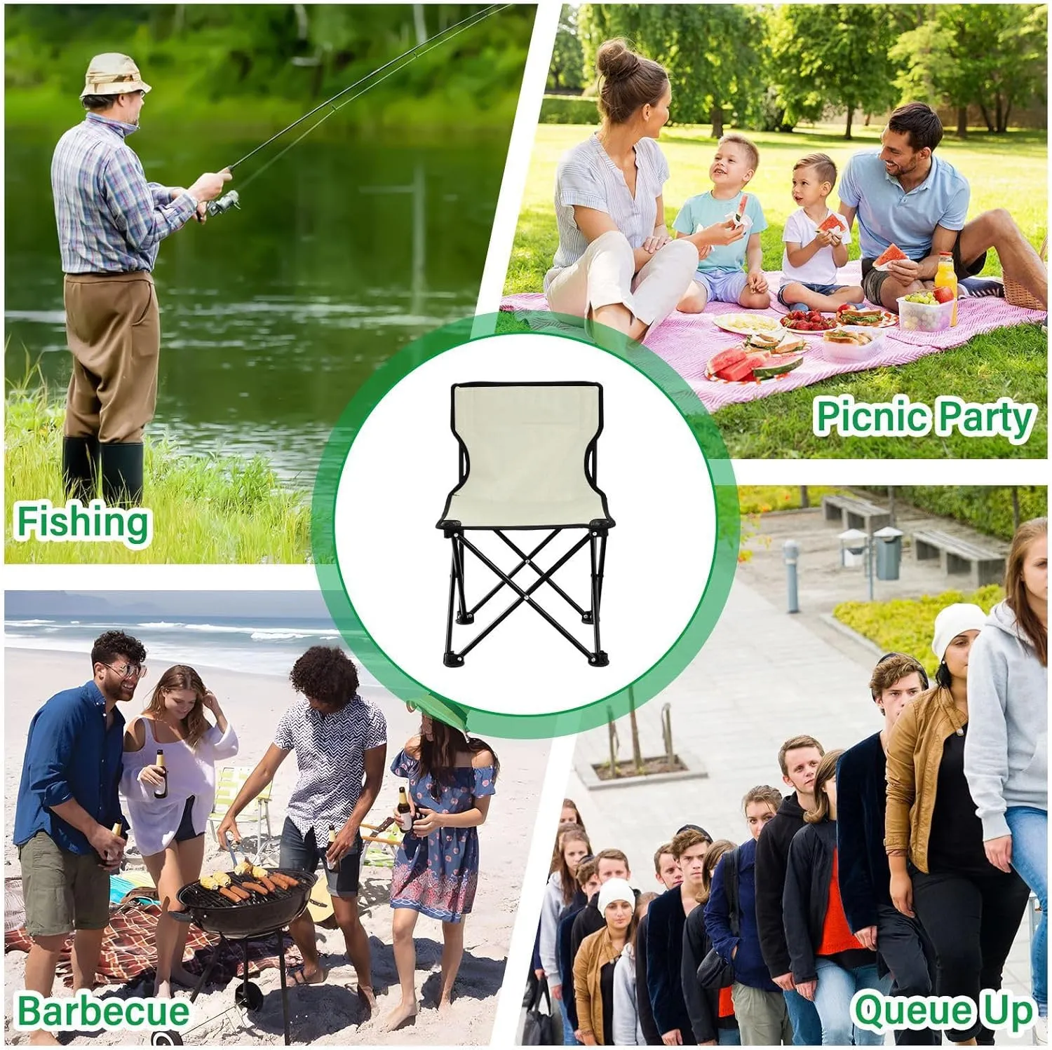 Portable Camping Chairs Beige Lightweight Folding Chair for Camping, Beach, Picnic, Travel and Sports with Carry Bag 20806
