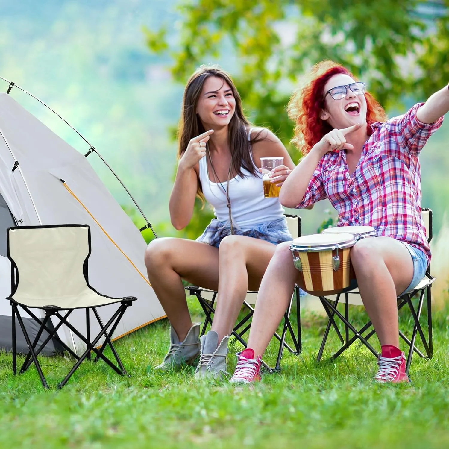 Portable Camping Chairs Beige Lightweight Folding Chair for Camping, Beach, Picnic, Travel and Sports with Carry Bag 20806