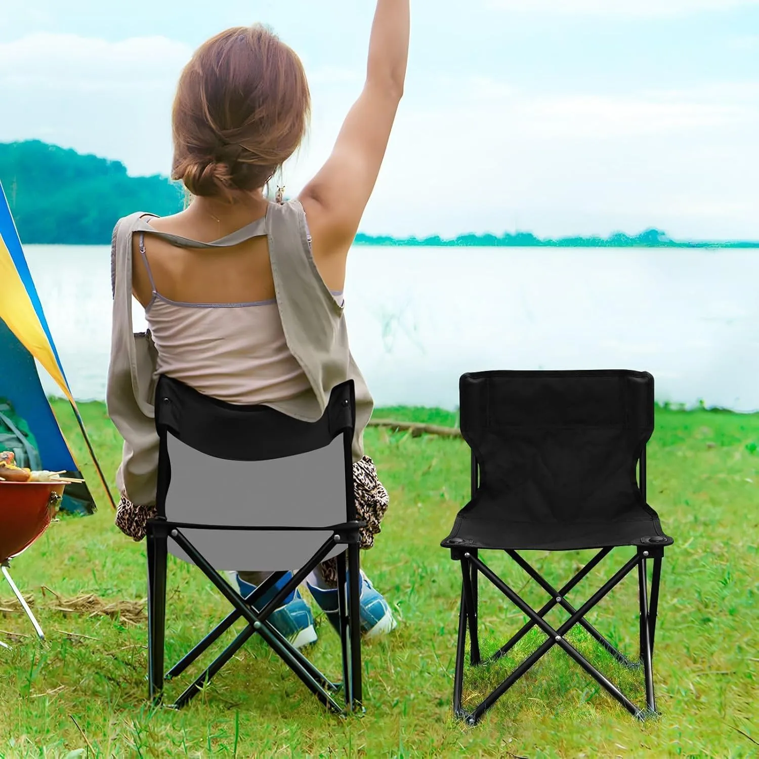 Portable Camping Chairs Black Lightweight Folding Chair for Camping, Beach, Picnic, Travel and Sports with Carry Bag 20810