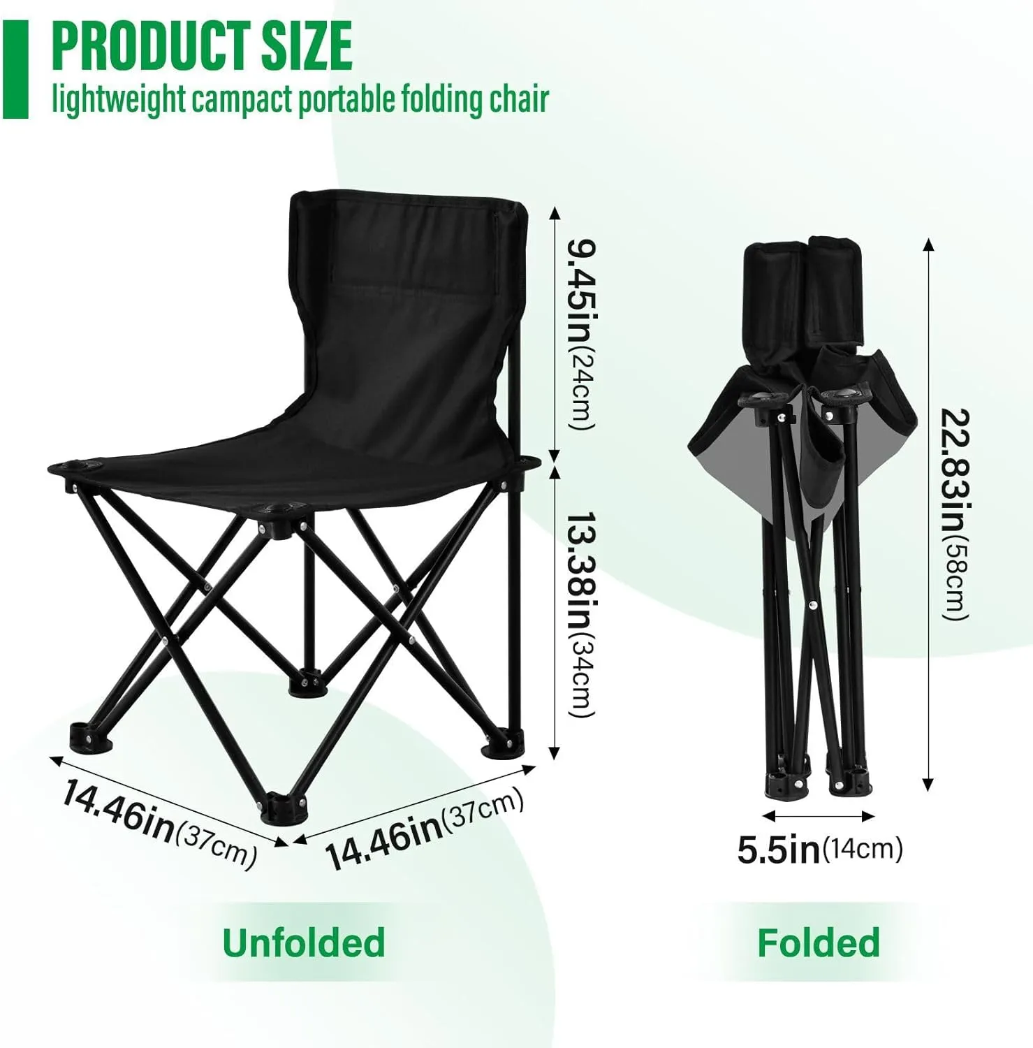 Portable Camping Chairs Black Lightweight Folding Chair for Camping, Beach, Picnic, Travel and Sports with Carry Bag 20810