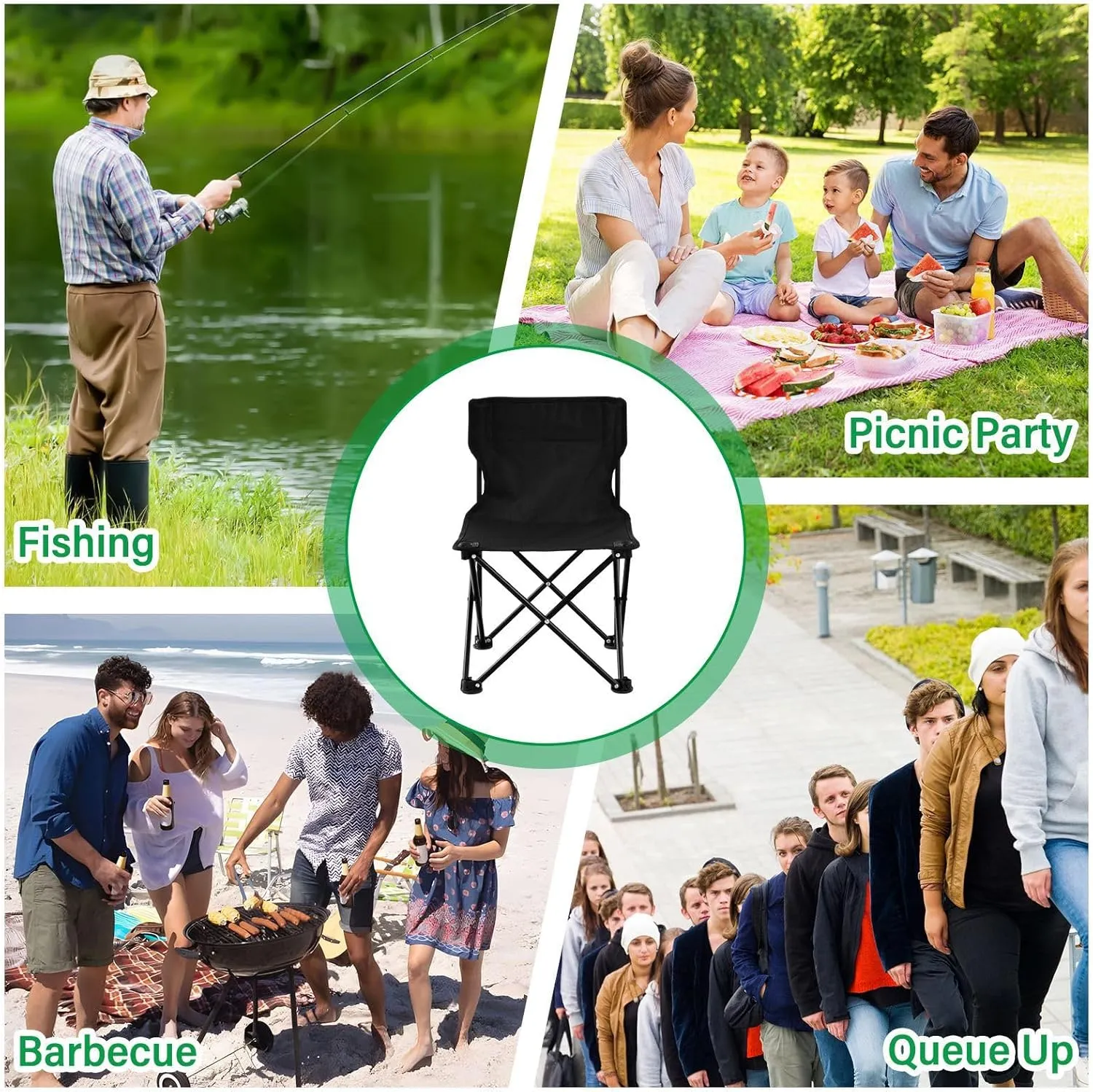 Portable Camping Chairs Black Lightweight Folding Chair for Camping, Beach, Picnic, Travel and Sports with Carry Bag 20810