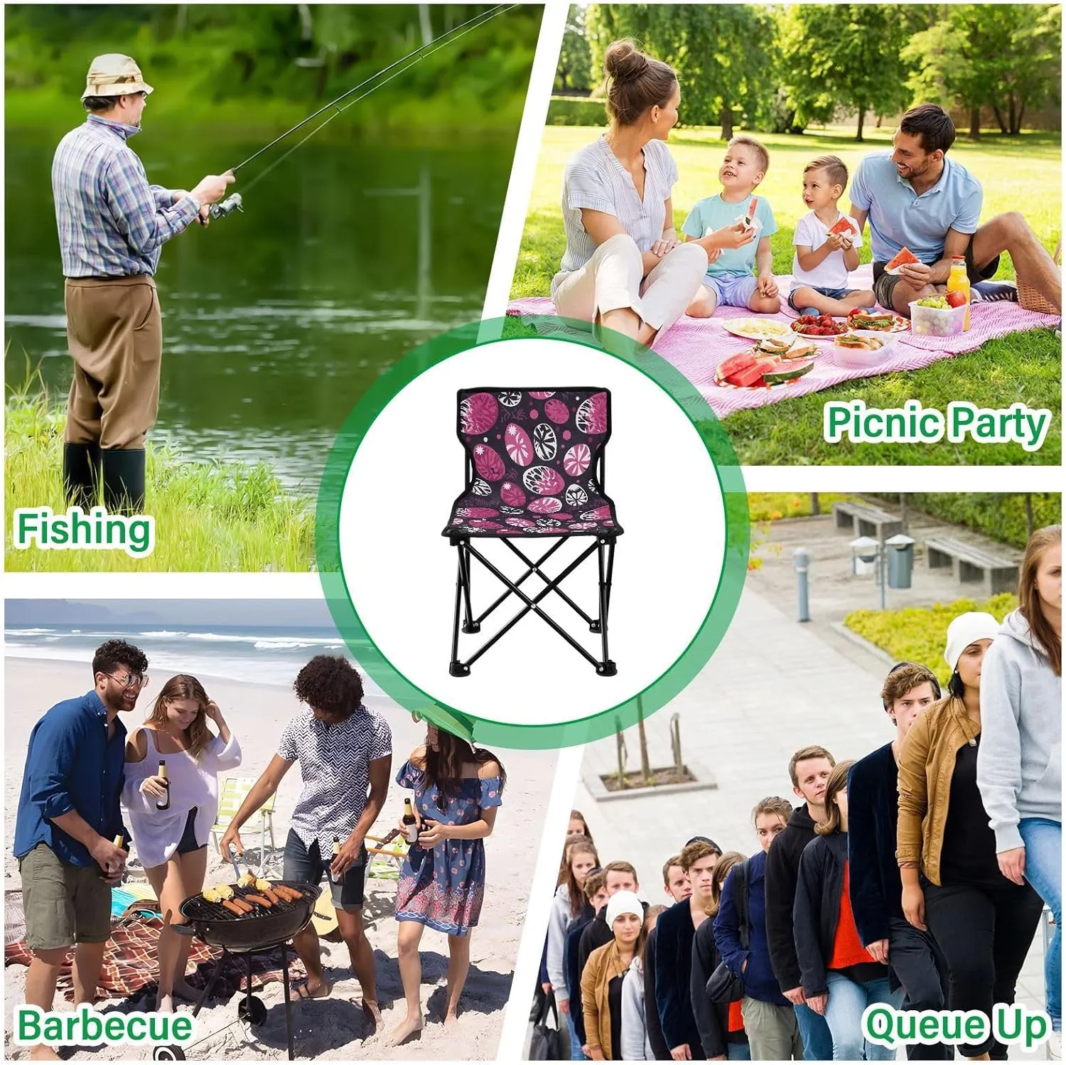 Portable Camping Chairs Rose Red Egg Lightweight Folding Chair for Camping, Beach, Picnic, Travel and Sports with Carry Bag 20849296