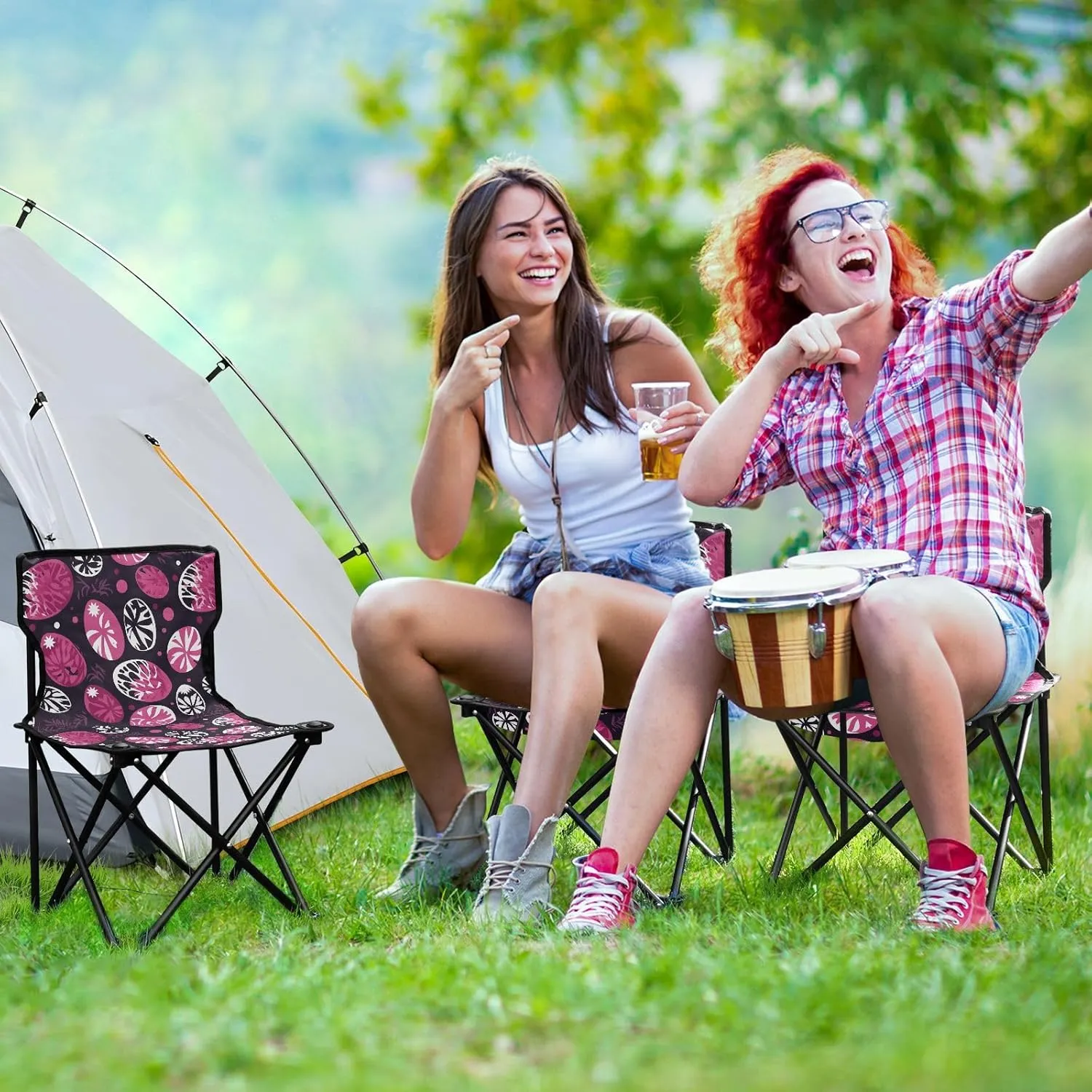 Portable Camping Chairs Rose Red Egg Lightweight Folding Chair for Camping, Beach, Picnic, Travel and Sports with Carry Bag 20849296