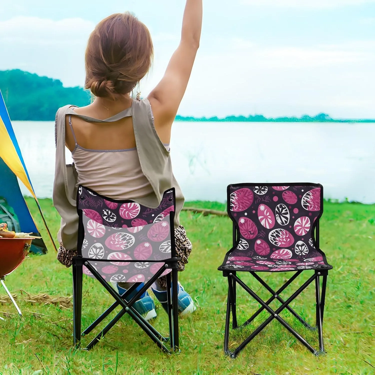 Portable Camping Chairs Rose Red Egg Lightweight Folding Chair for Camping, Beach, Picnic, Travel and Sports with Carry Bag 20849296