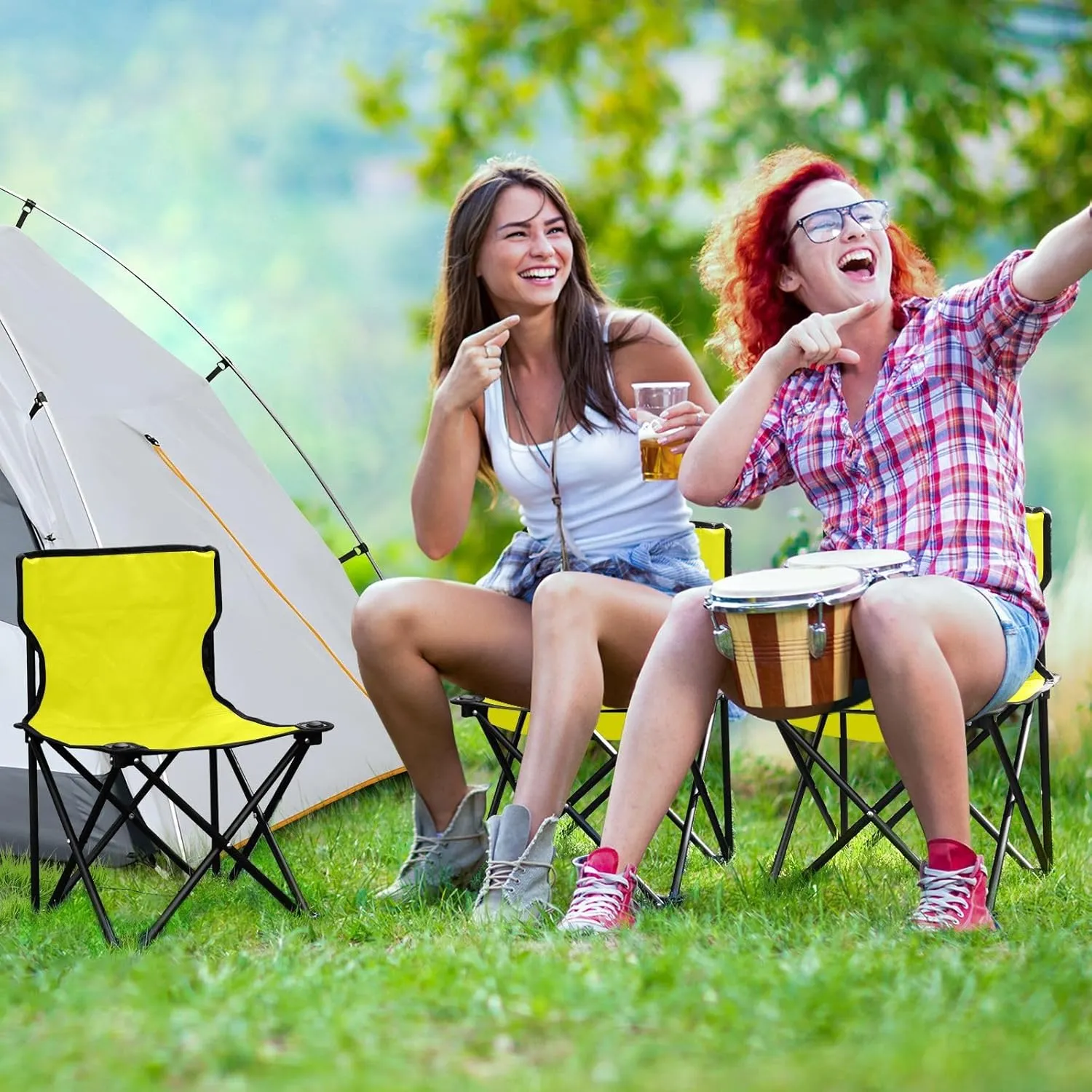 Portable Camping Chairs Yellow Lightweight Folding Chair for Camping, Beach, Picnic, Travel and Sports with Carry Bag 20809