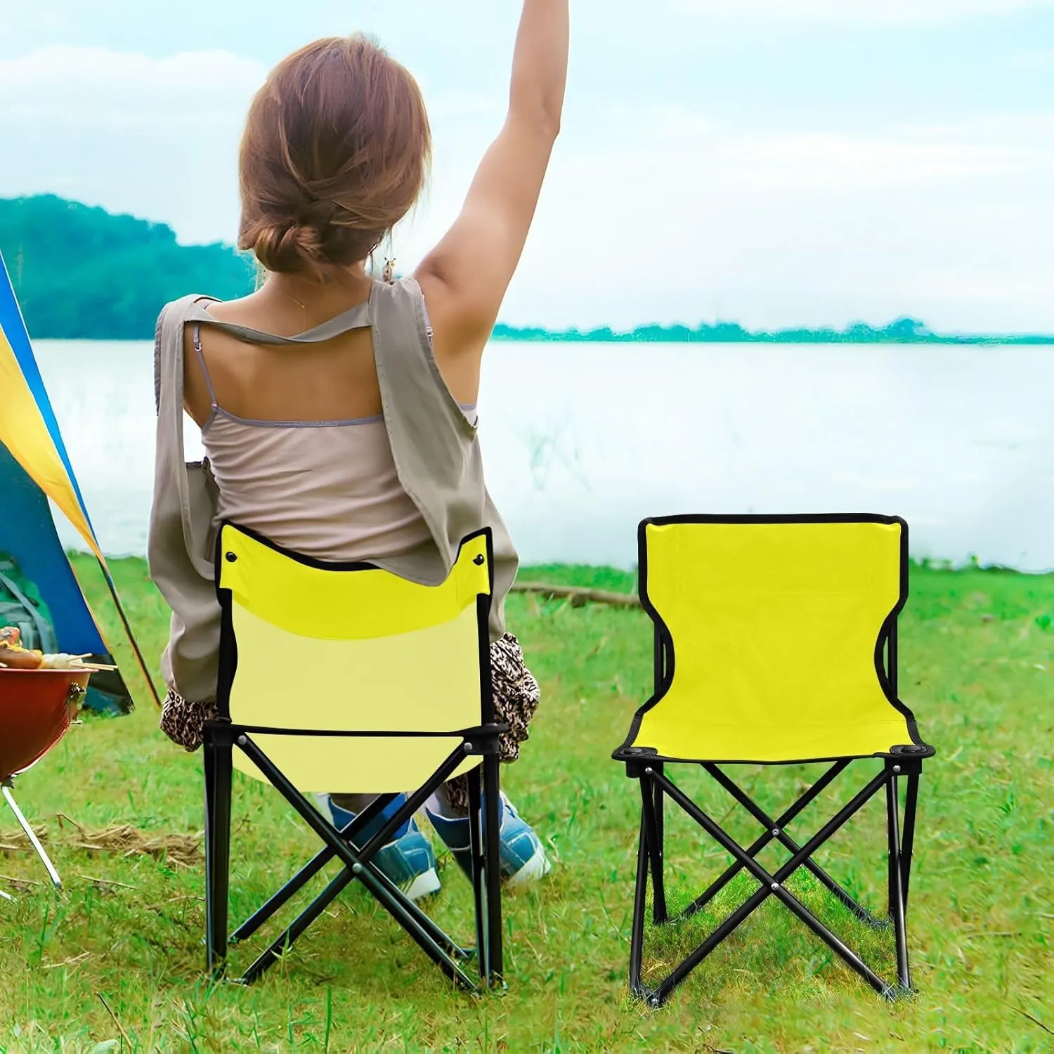 Portable Camping Chairs Yellow Lightweight Folding Chair for Camping, Beach, Picnic, Travel and Sports with Carry Bag 20809
