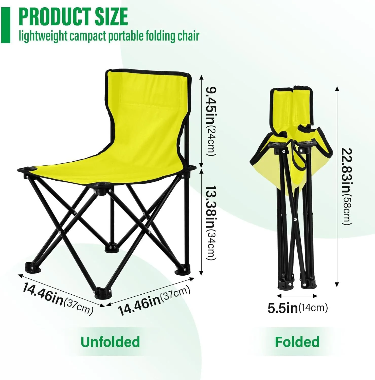 Portable Camping Chairs Yellow Lightweight Folding Chair for Camping, Beach, Picnic, Travel and Sports with Carry Bag 20809