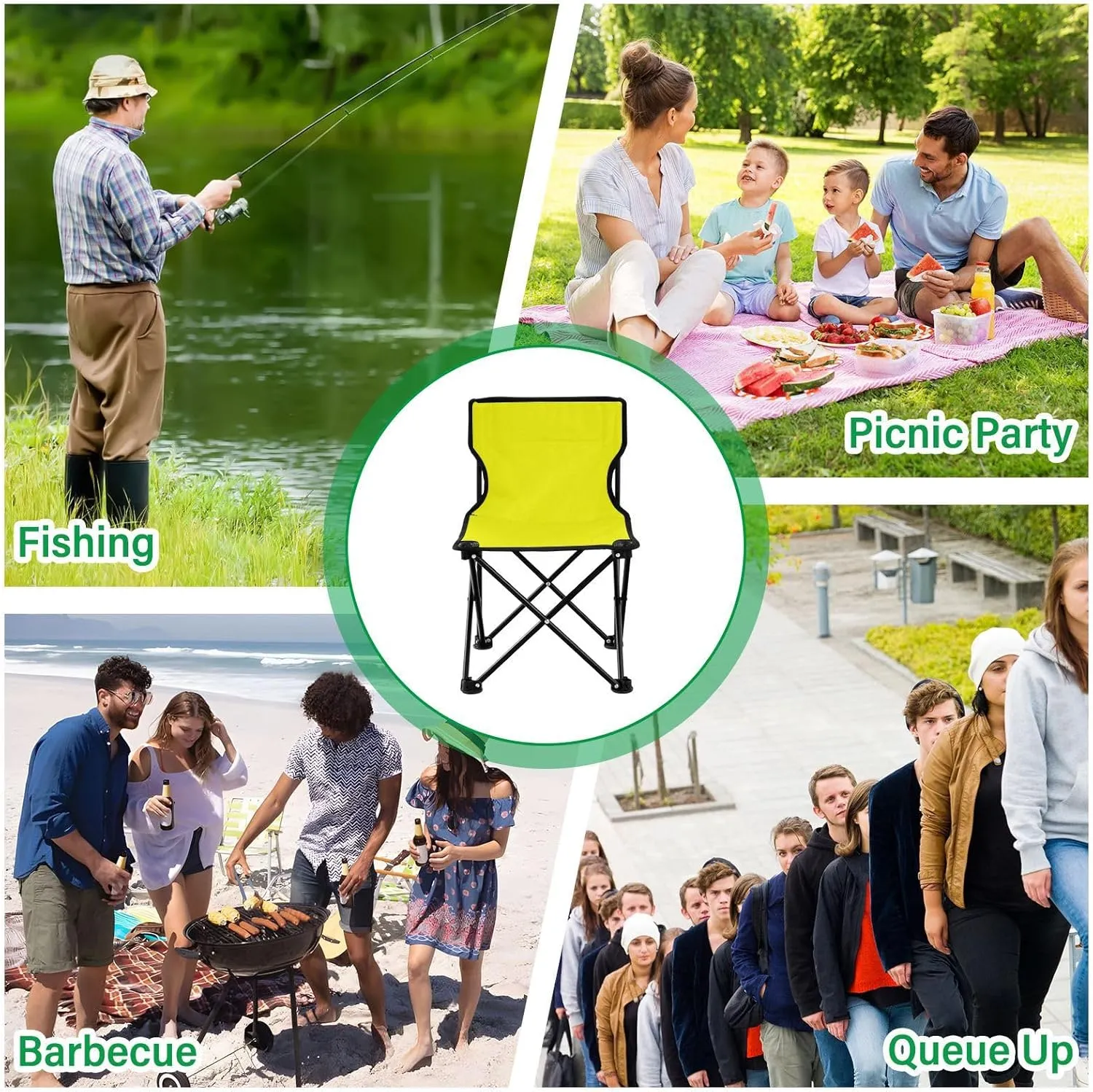 Portable Camping Chairs Yellow Lightweight Folding Chair for Camping, Beach, Picnic, Travel and Sports with Carry Bag 20809