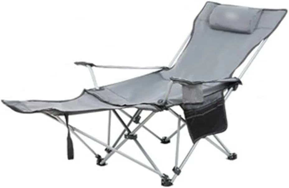 Portable Chair Camping, Lounge Chair Living Room, Folding Padded Camping Chair Steel Frame Collapsible Lawn Outdoor Chair with Side Pockets and Footrest Leisure Chair with Pillow