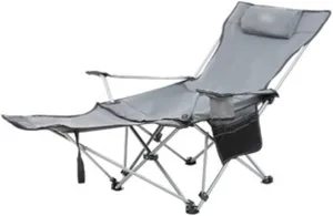 Portable Chair Camping, Lounge Chair Living Room, Folding Padded Camping Chair Steel Frame Collapsible Lawn Outdoor Chair with Side Pockets and Footrest Leisure Chair with Pillow