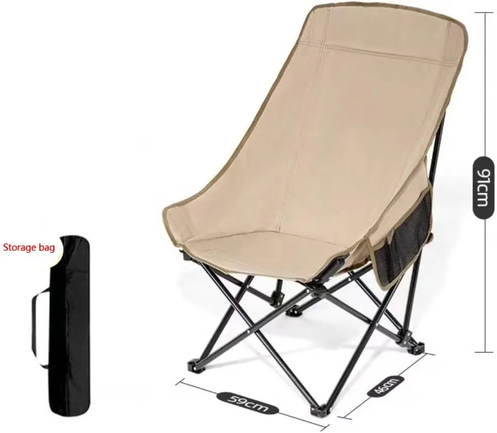 Portable High Back Camping Chair, Lightweight Compact Folding Moon Chairs, Oxford Cloth Sunbathing Chairs with Storage Bag, Support 250 Lbs, for Outdoor Camp, Travel, Beach, Picnic