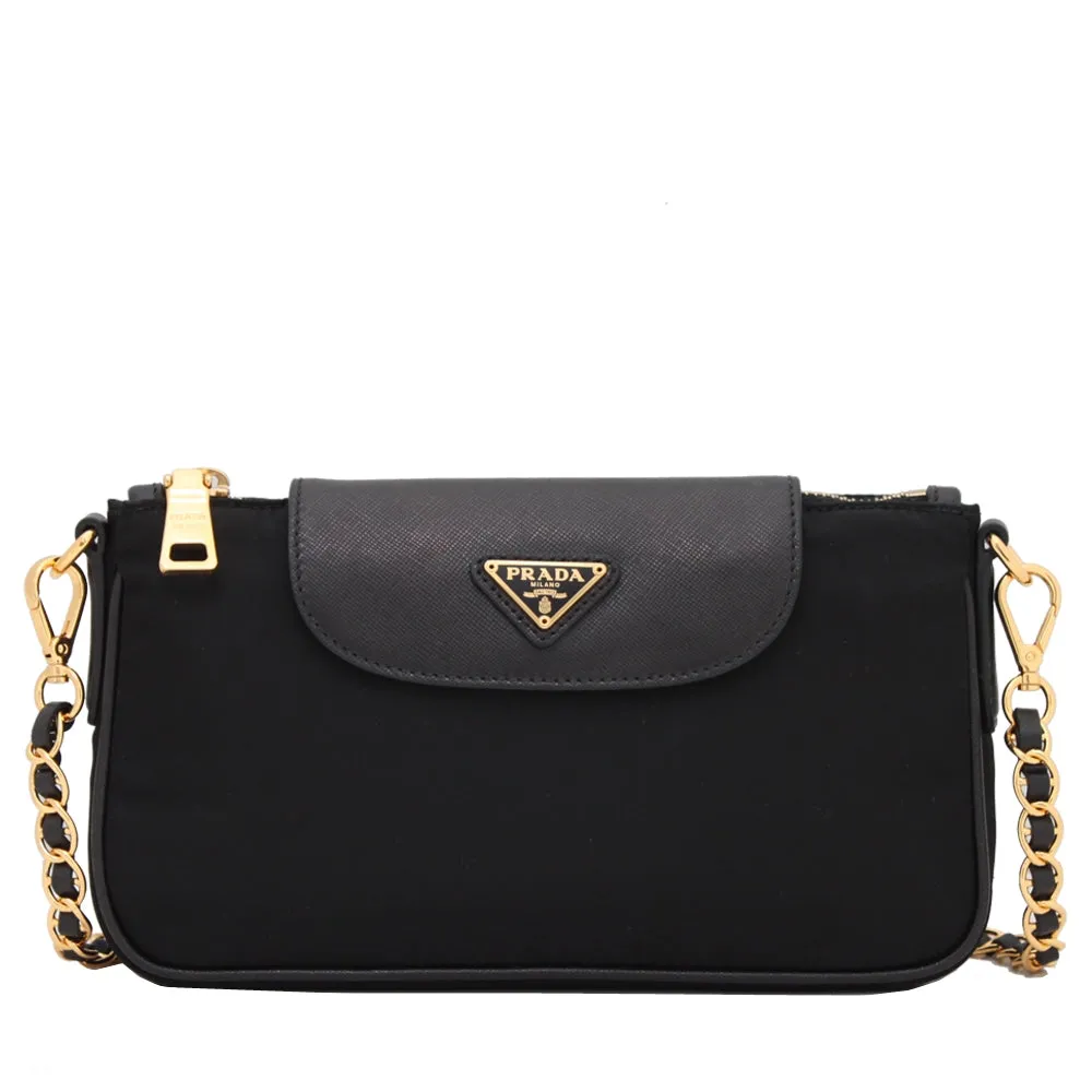 Prada BT0779 Tessuto Nylon Convertible Clutch Sling Bag- Black
