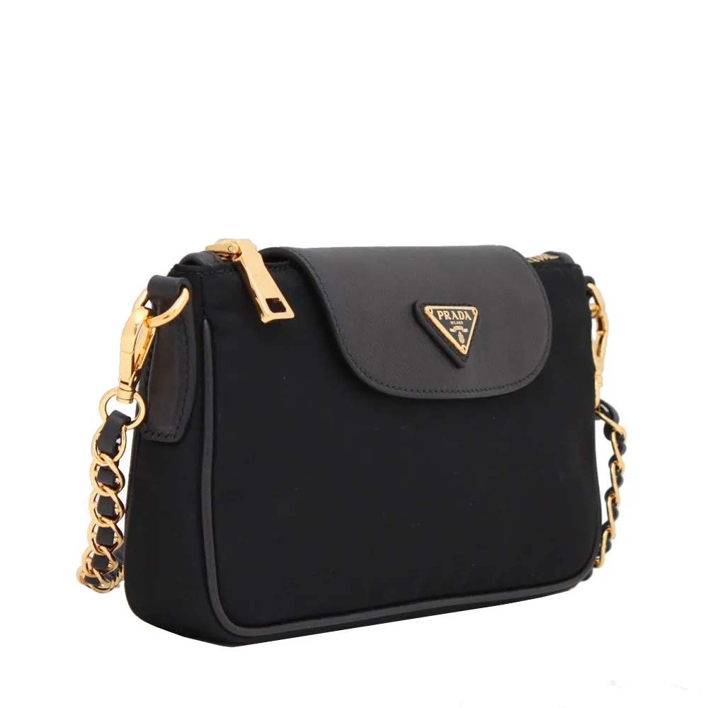 Prada BT0779 Tessuto Nylon Convertible Clutch Sling Bag- Black