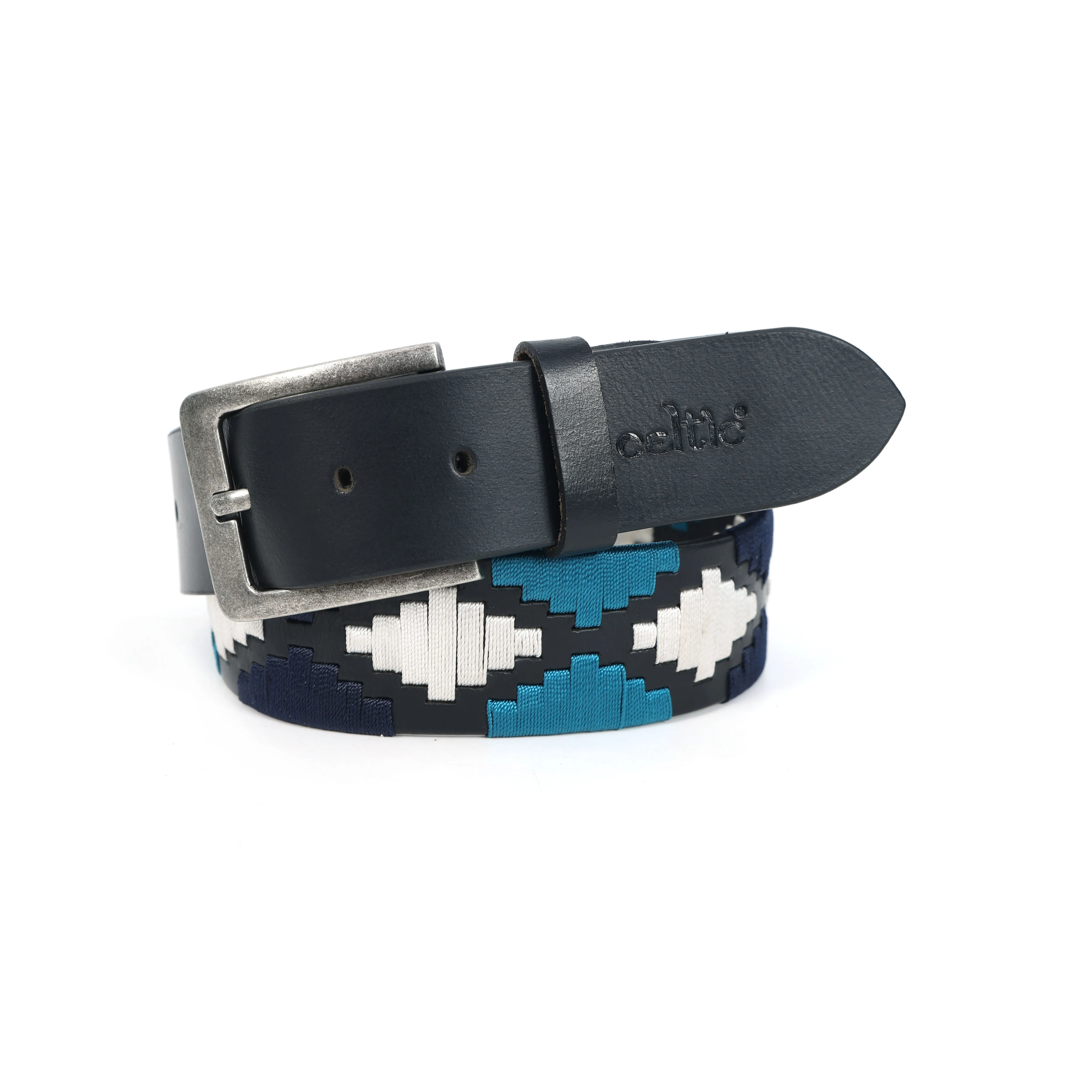 Premium Black Leather Belt with Silver Buckle & Multi-Color Stitching.LB-876