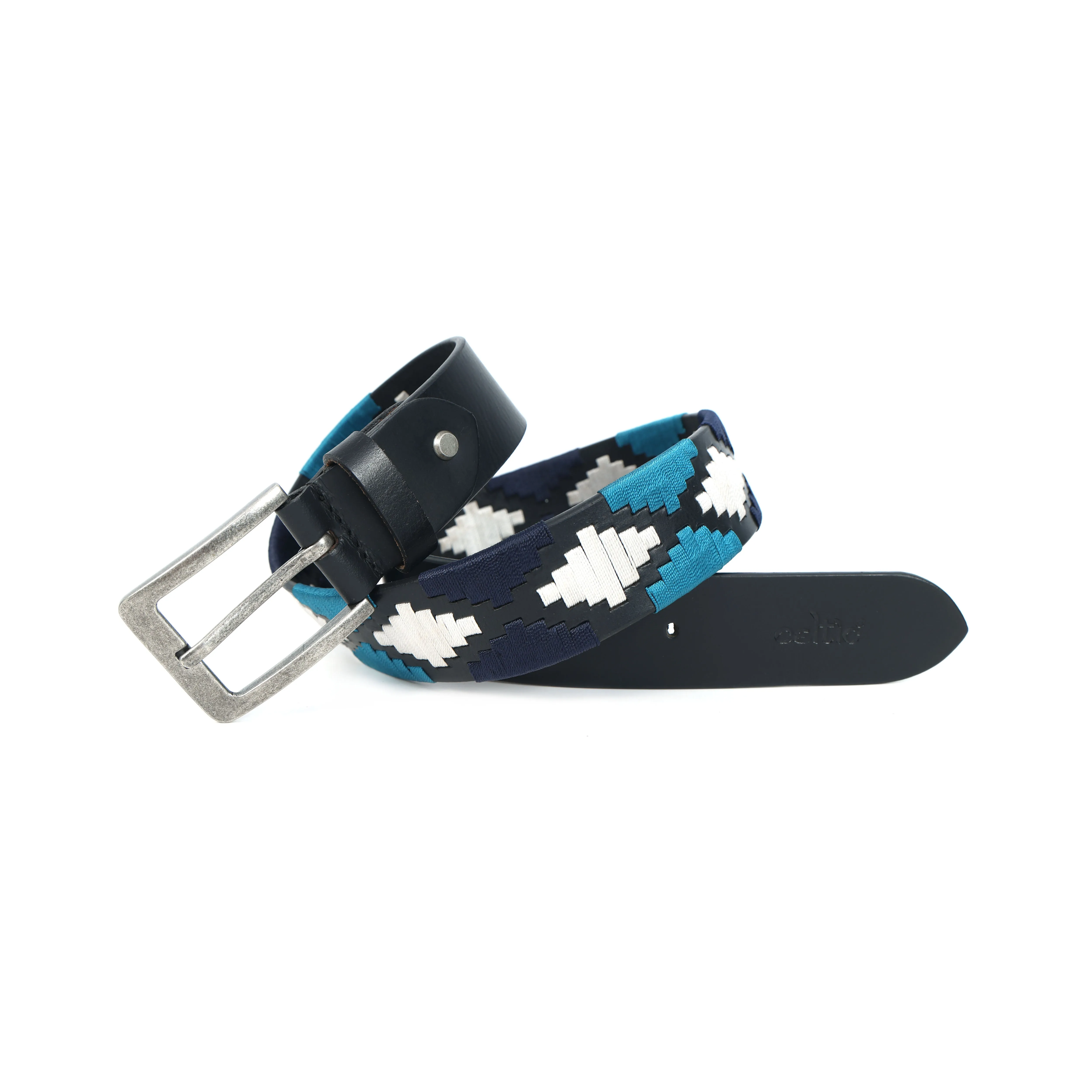 Premium Black Leather Belt with Silver Buckle & Multi-Color Stitching.LB-876