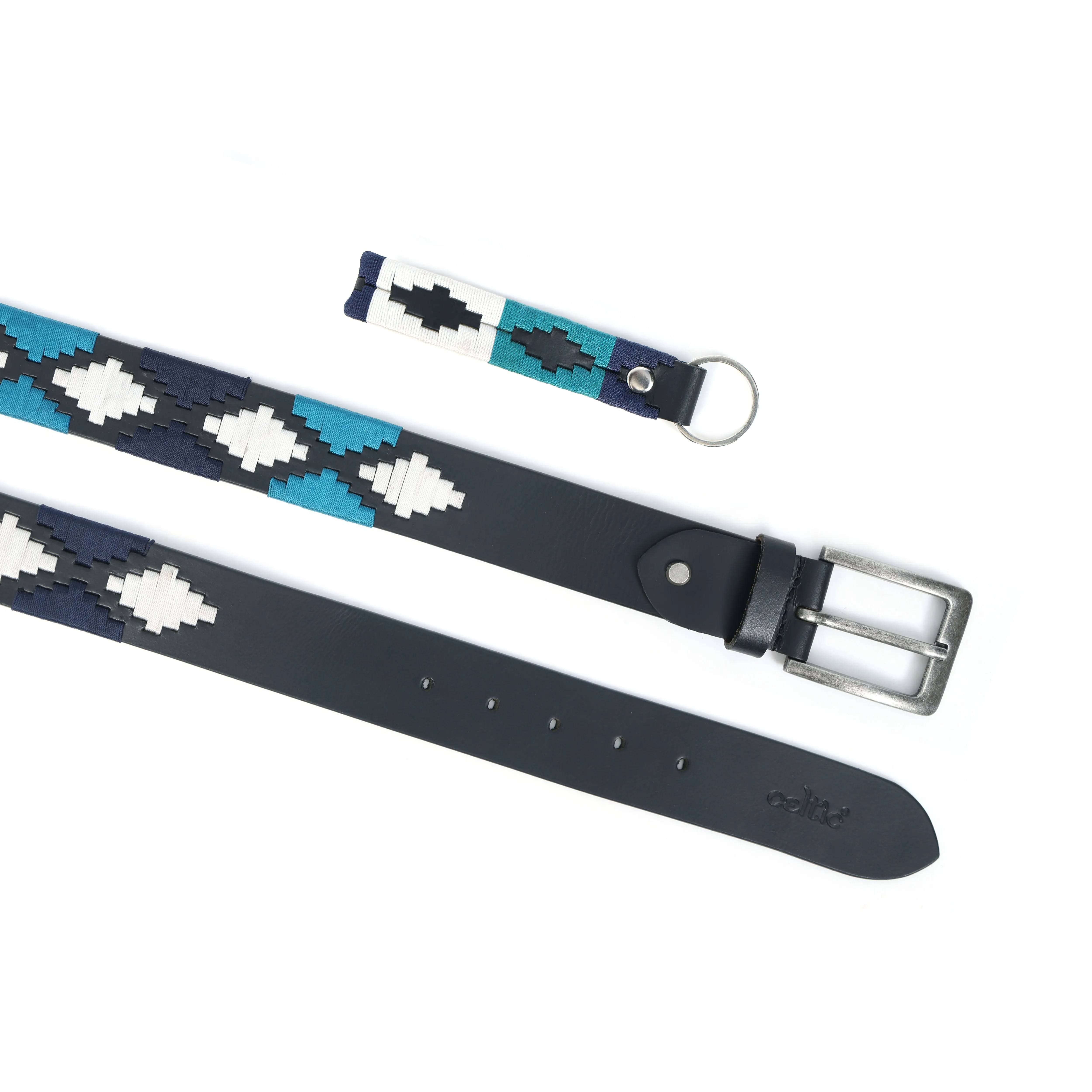 Premium Black Leather Belt with Silver Buckle & Multi-Color Stitching.LB-876
