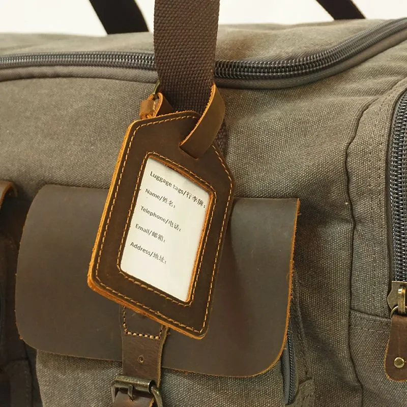 Premium Vintage Genuine Leather Luggage Tag with Clear Window