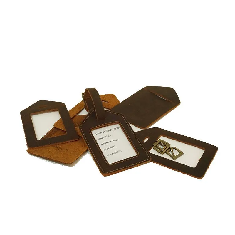 Premium Vintage Genuine Leather Luggage Tag with Clear Window