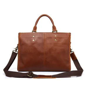 Premium Vintage Leather Business Briefcase with Adjustable Strap for Men