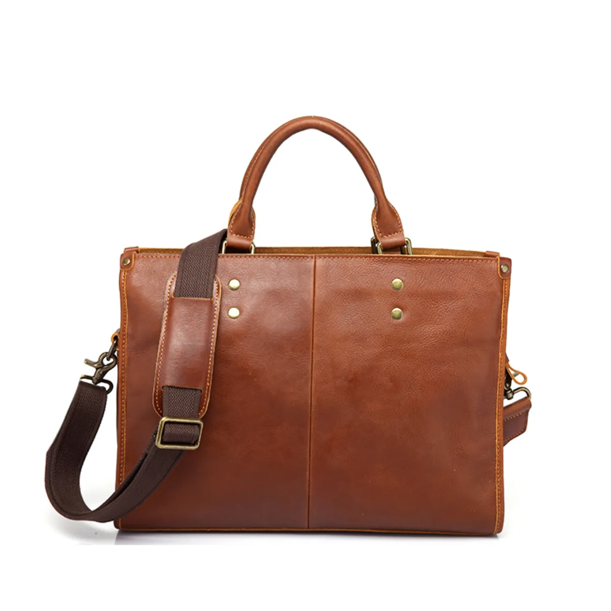 Premium Vintage Leather Business Briefcase with Adjustable Strap for Men