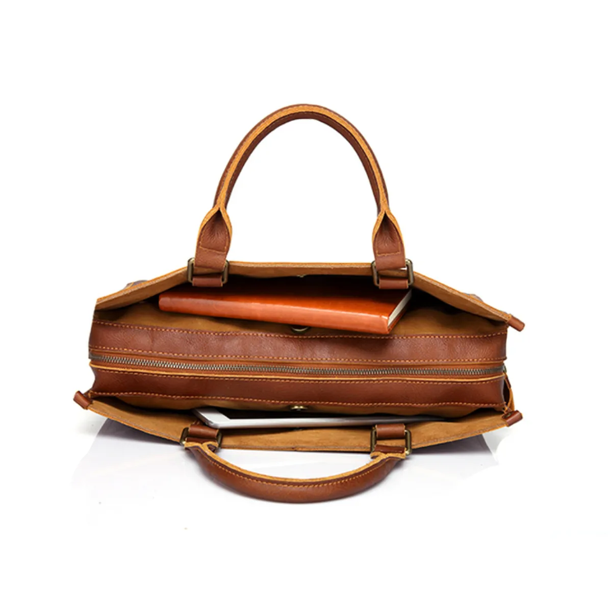 Premium Vintage Leather Business Briefcase with Adjustable Strap for Men
