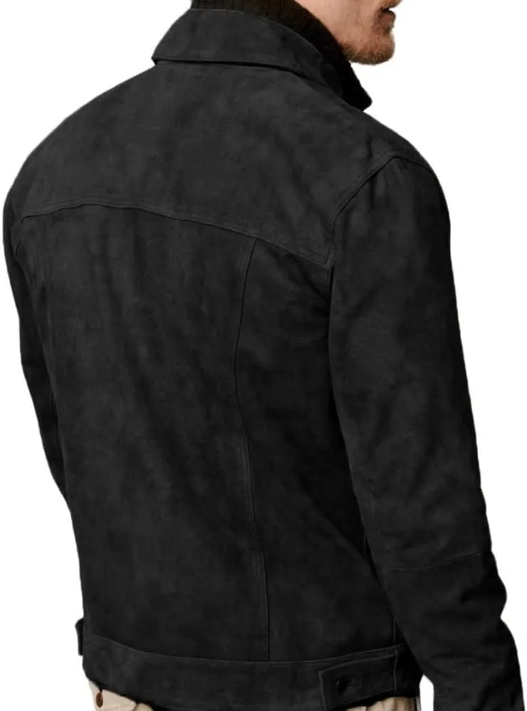 Premium Vintage Trucker Suede Leather Jacket Men Genuine Lambskin Men Leather Jackets Shirt Collar Jackets For Mens