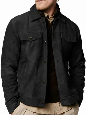 Premium Vintage Trucker Suede Leather Jacket Men Genuine Lambskin Men Leather Jackets Shirt Collar Jackets For Mens