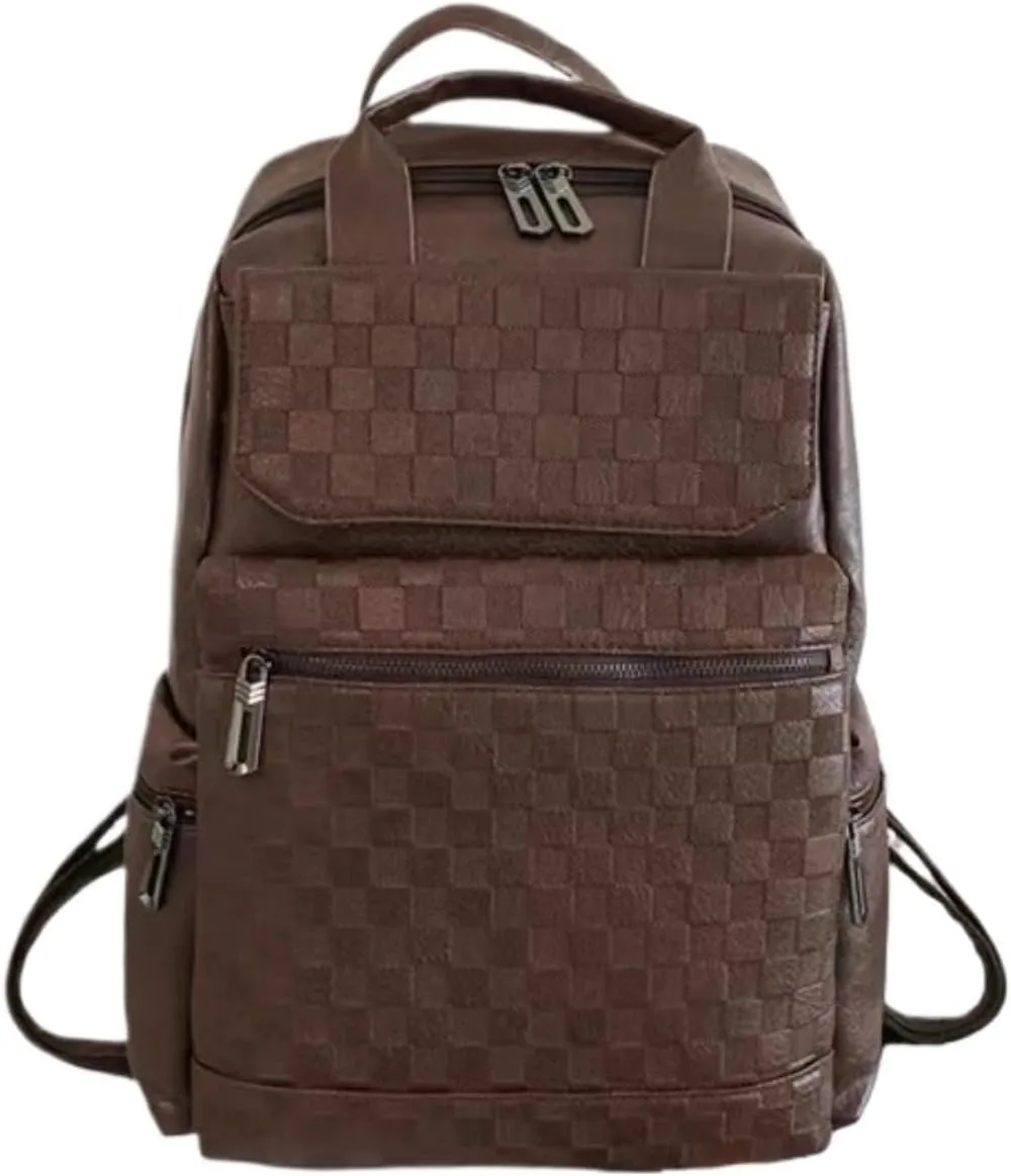 PU Leather Backpack Multi functional Business Travel Double Shoulder College Student School Bag(brown), SKB-DH8