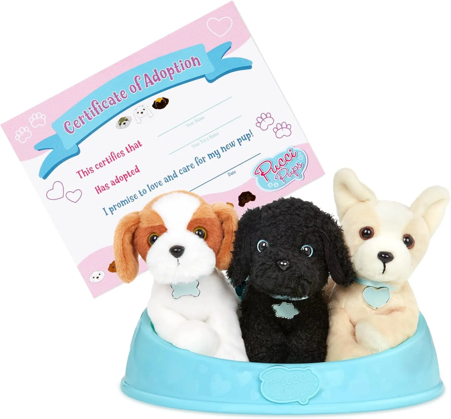 Pucci Pups – Adopt-a-Pup – Shih Tzu, Chihuahua, Poodle – Plush Toy Dogs with Dog Bed – Plush Dog for Kids Aged 2 and Up