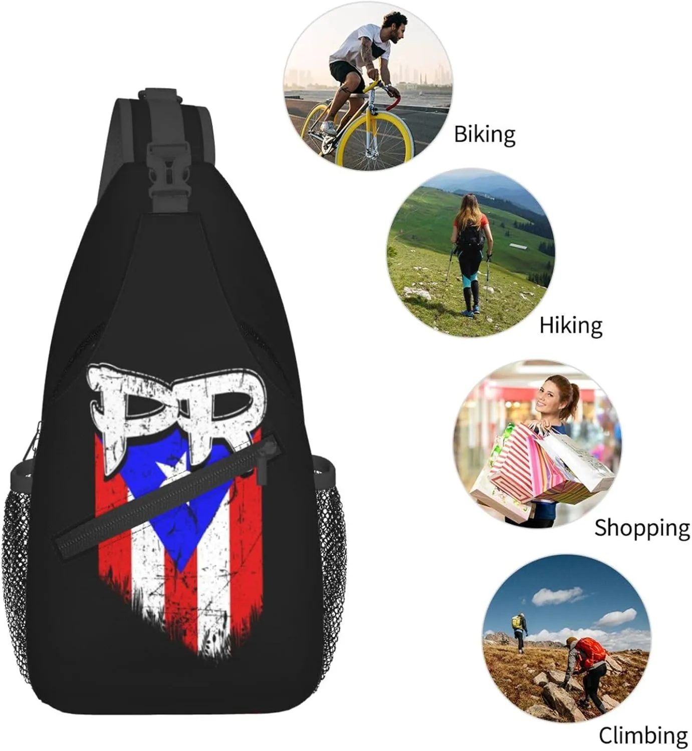 Puerto Rico Flag Sling Backpack Hiking Backpack Crossbody Bag Sports Lightweight And Durable Chest Bag Shoulder Bag For Women Men