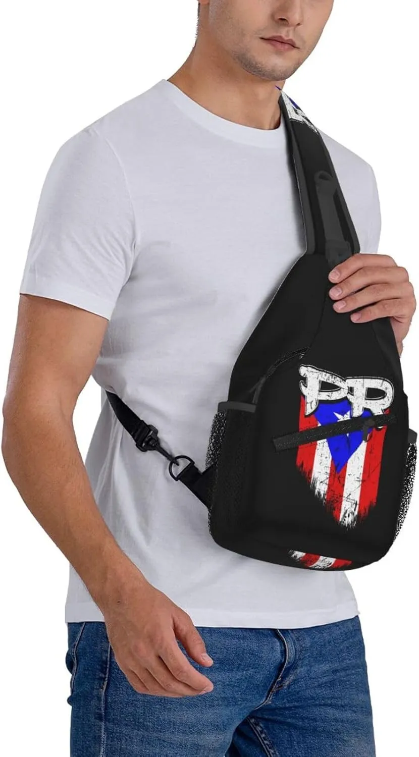 Puerto Rico Flag Sling Backpack Hiking Backpack Crossbody Bag Sports Lightweight And Durable Chest Bag Shoulder Bag For Women Men