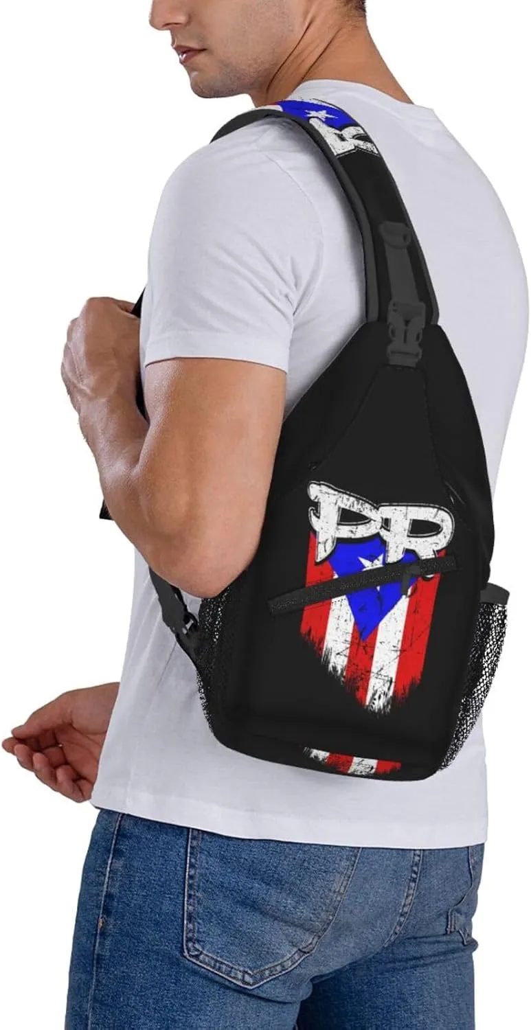 Puerto Rico Flag Sling Backpack Hiking Backpack Crossbody Bag Sports Lightweight And Durable Chest Bag Shoulder Bag For Women Men